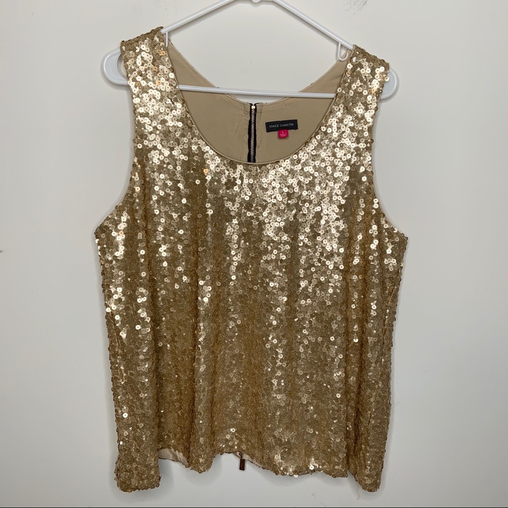 Vince Camuto Gold Sequin Sleeveless Blouse Top L